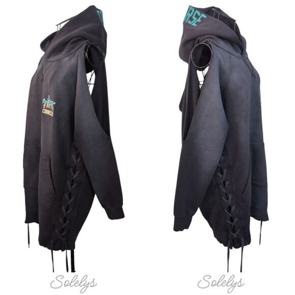 Converse x Faith Connexion Sun Washed Dark Navy Oversized Laced Draped Hoodie - Picture 3 of 11